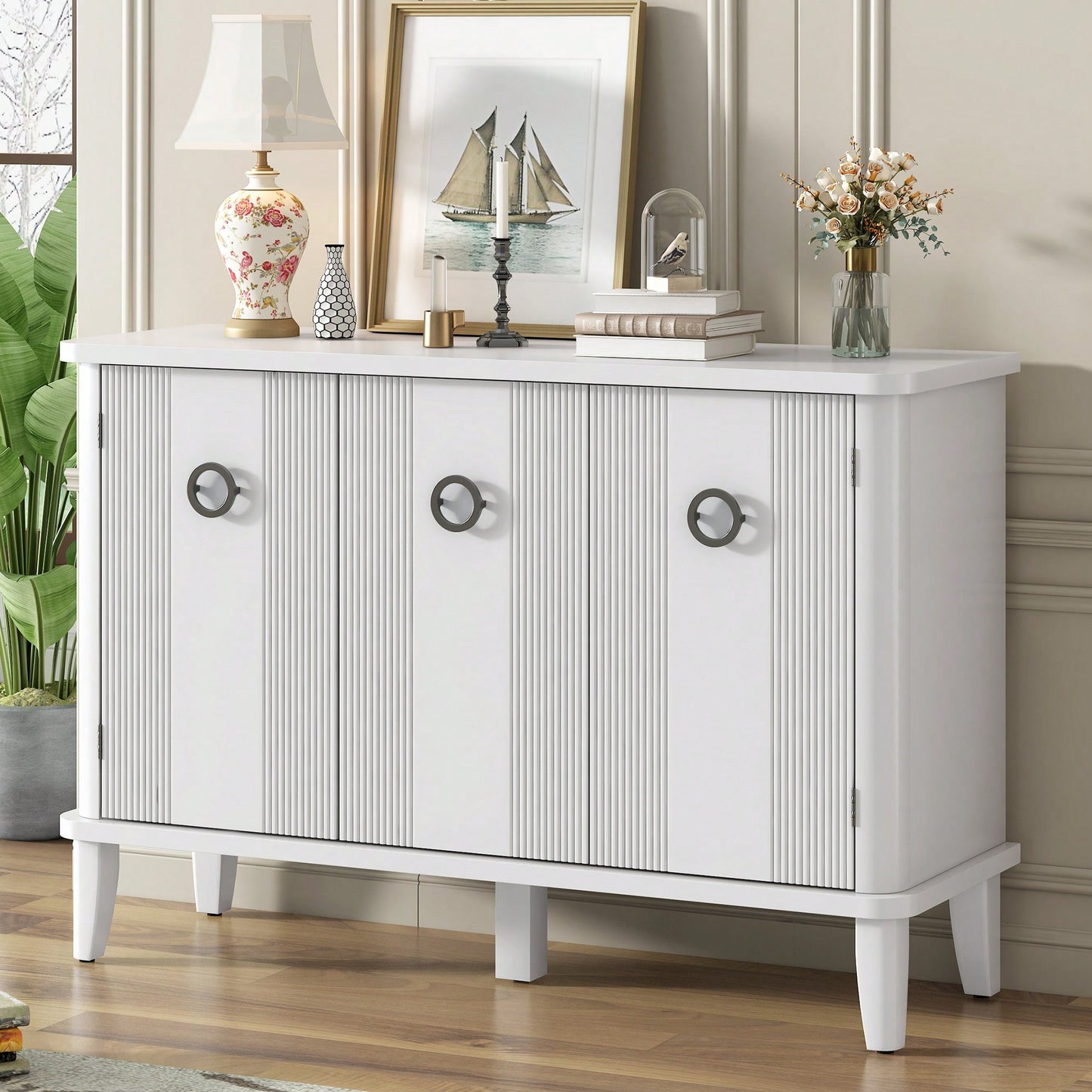 Atmospheric Solid Wood Veneer Cabinet With Three Acacia Doors Adjustable For Study Corridors And Entrances