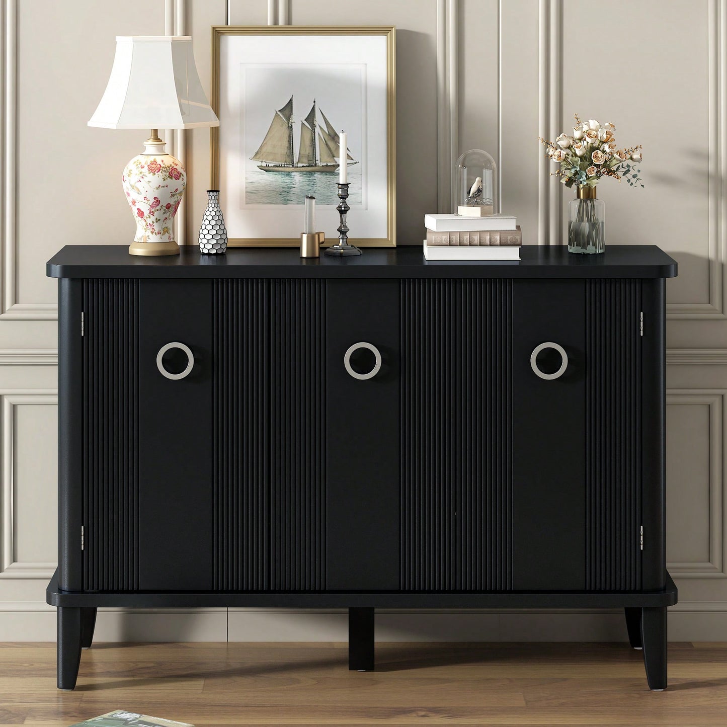 Atmospheric Solid Wood Veneer Cabinet With Three Acacia Doors Adjustable For Study Corridors And Entrances