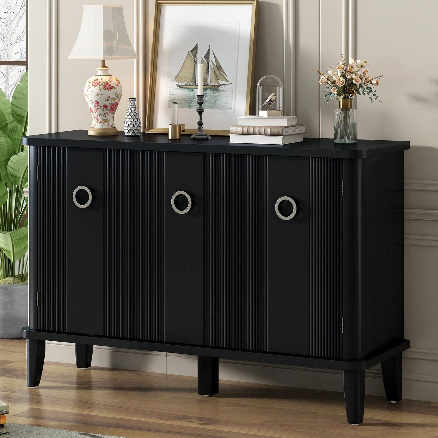 Atmospheric Solid Wood Veneer Cabinet With Three Acacia Doors Adjustable For Study Corridors And Entrances
