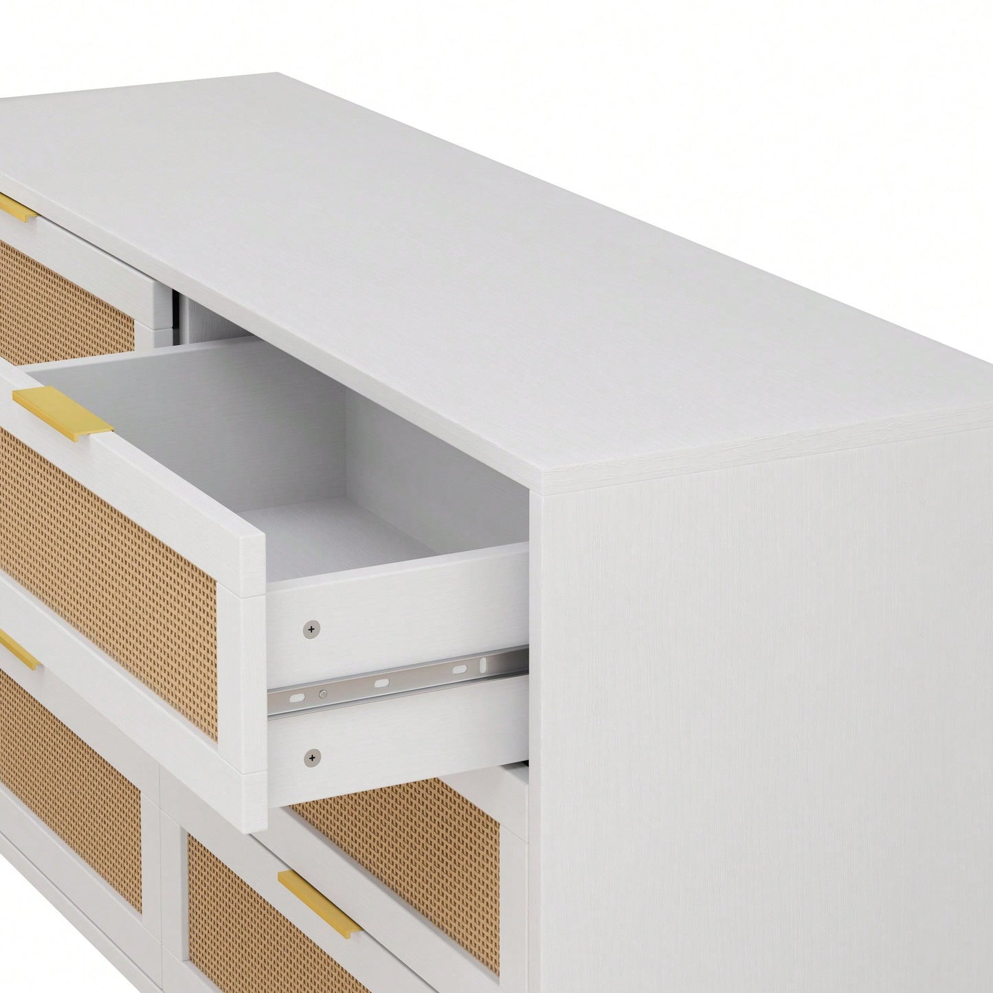 6-Drawer Rattan Storage Cabinet For Bedroom And Living Room In White
