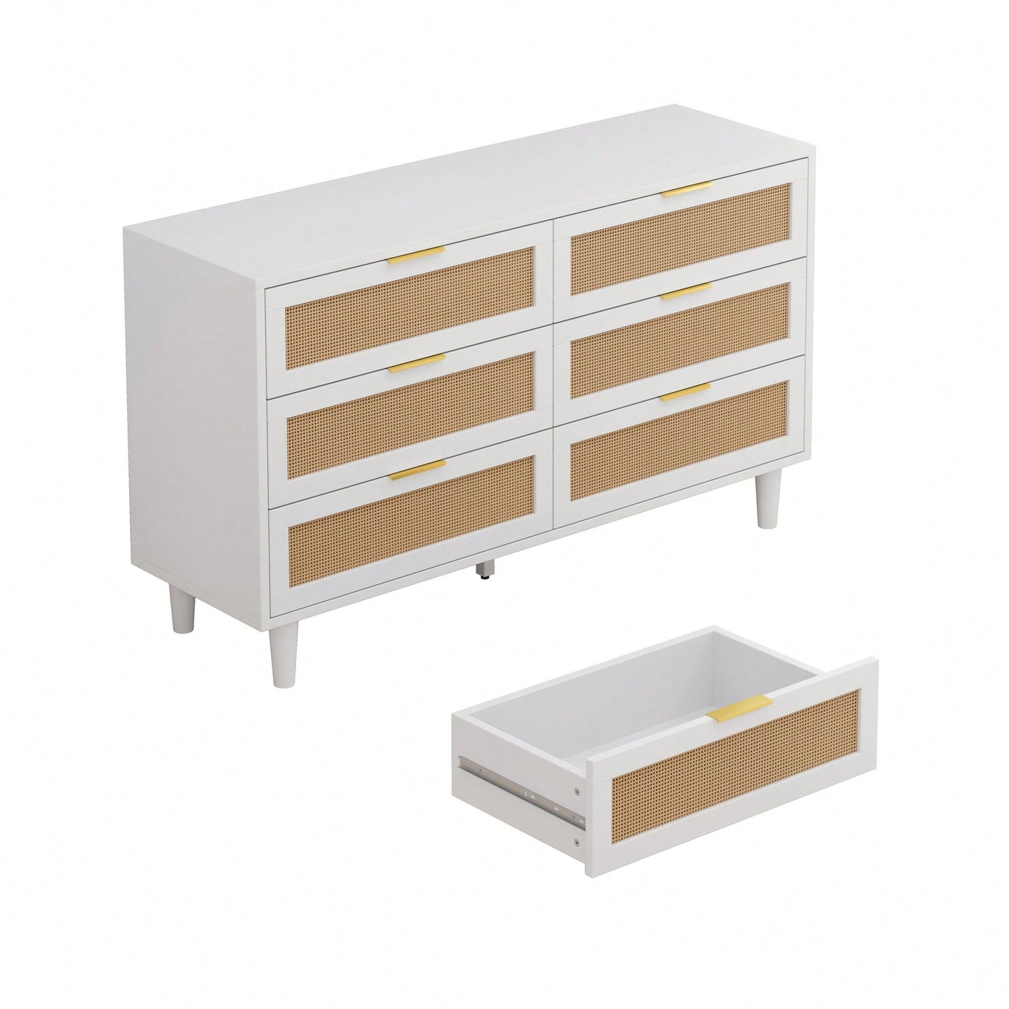 6-Drawer Rattan Storage Cabinet For Bedroom And Living Room In White