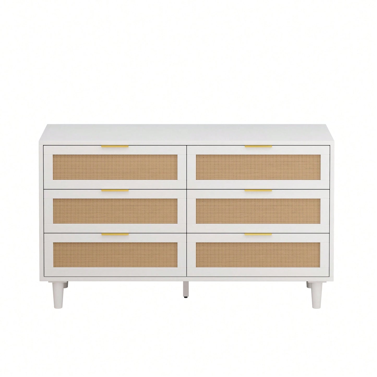 6-Drawer Rattan Storage Cabinet For Bedroom And Living Room In White