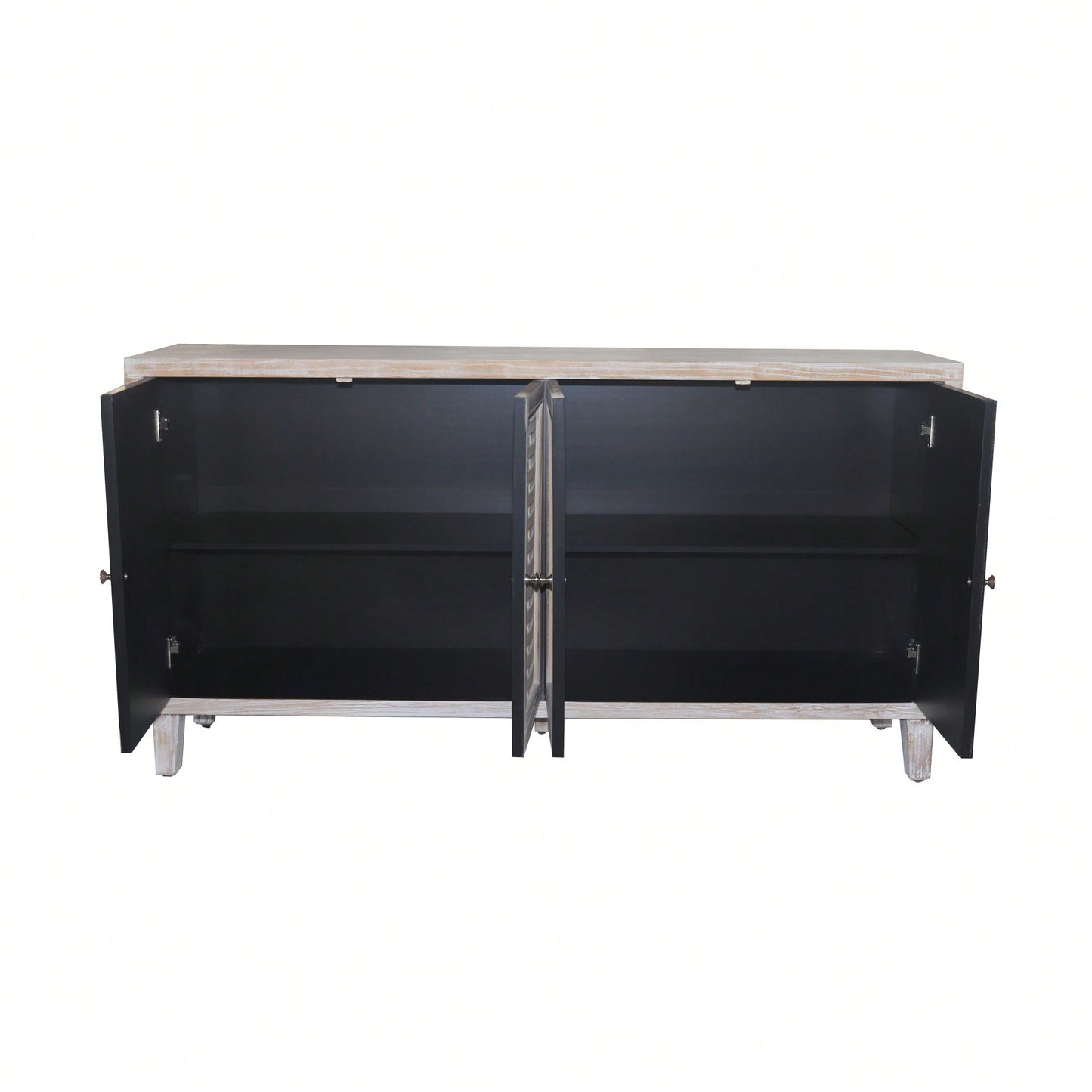 4 Door Wooden Accent Cabinet For Living Room Entryway Office Kitchen Storage Buffet Server Natural Wood Wash