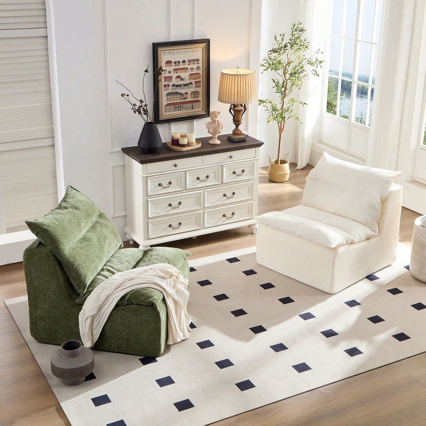 Comfortable Armless Floor Chair For Living Room Bedroom Office Leisure Seating In Green