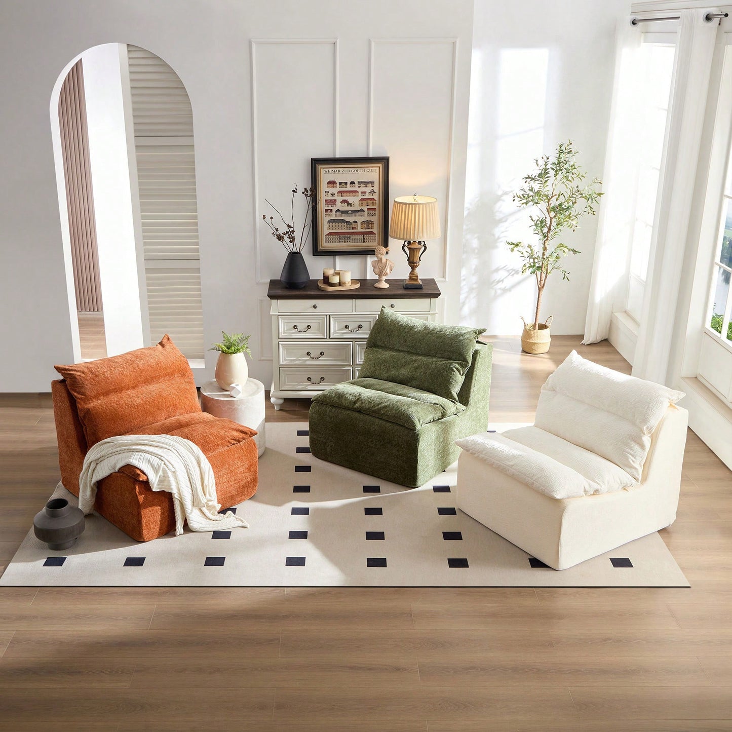 Comfortable Armless Floor Chair For Living Room Bedroom Office Leisure Seating In Green