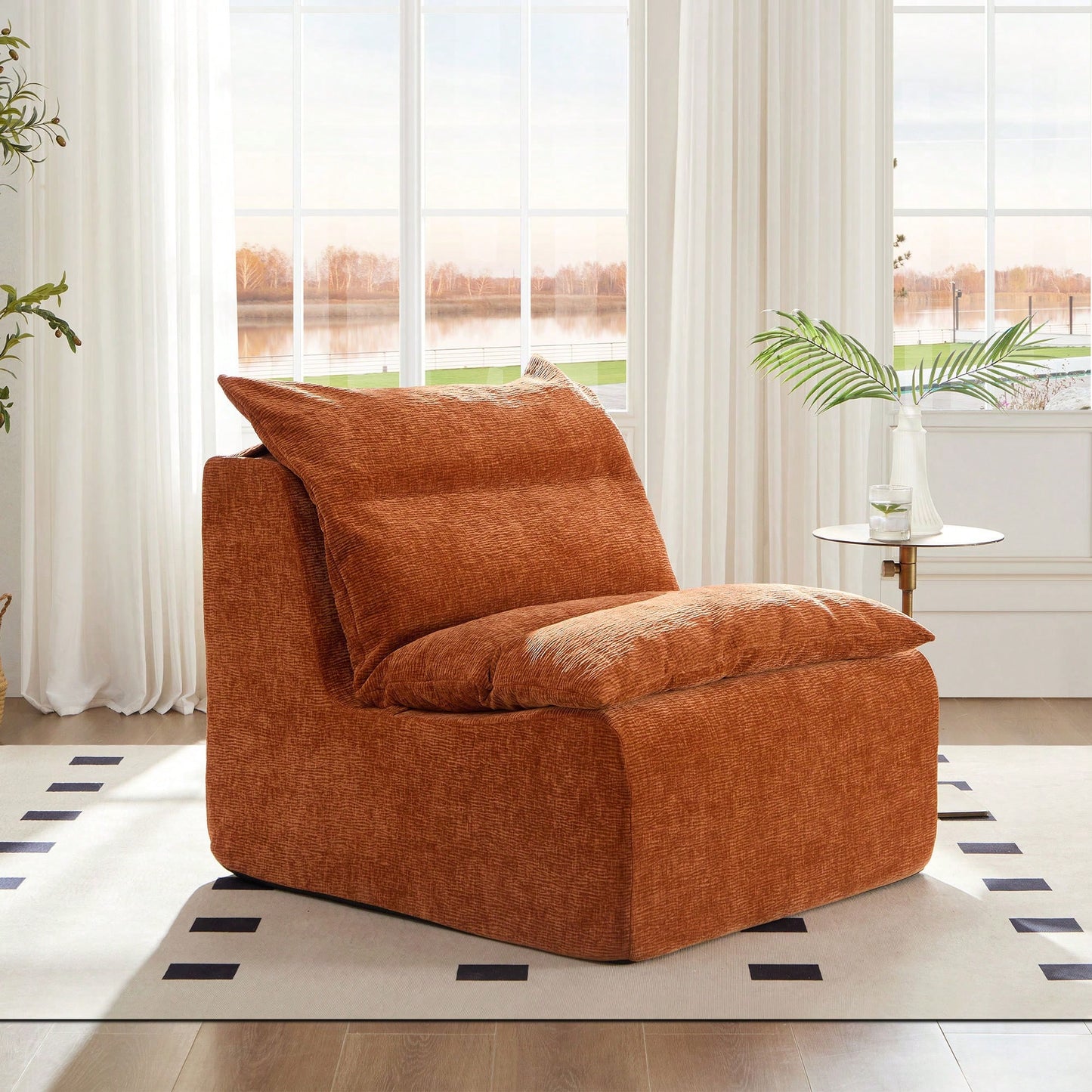 Comfortable Armless Floor Chair For Living Room Bedroom Office Leisure Seating In Green