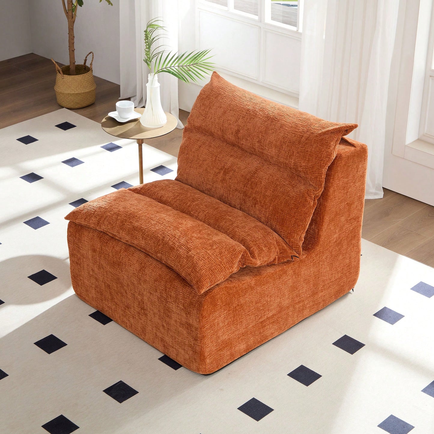 Comfortable Armless Floor Chair For Living Room Bedroom Office Leisure Seating In Green