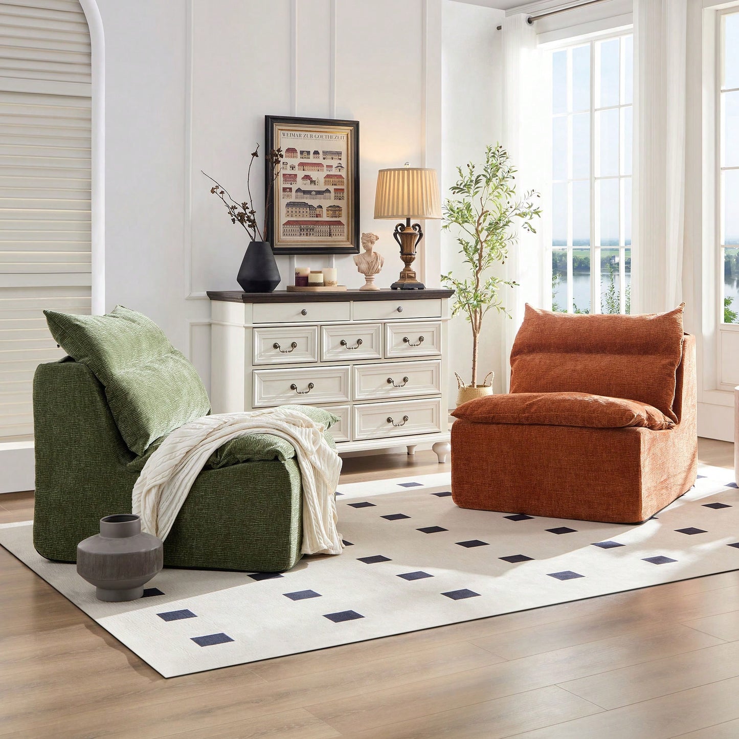 Comfortable Armless Floor Chair For Living Room Bedroom Office Leisure Seating In Green