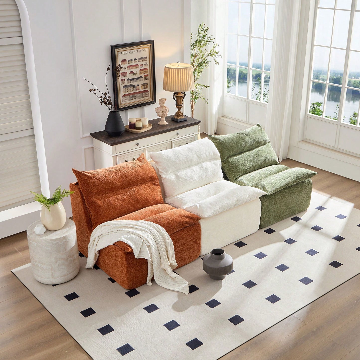 Comfortable Armless Floor Chair For Living Room Bedroom Office Leisure Seating In Green