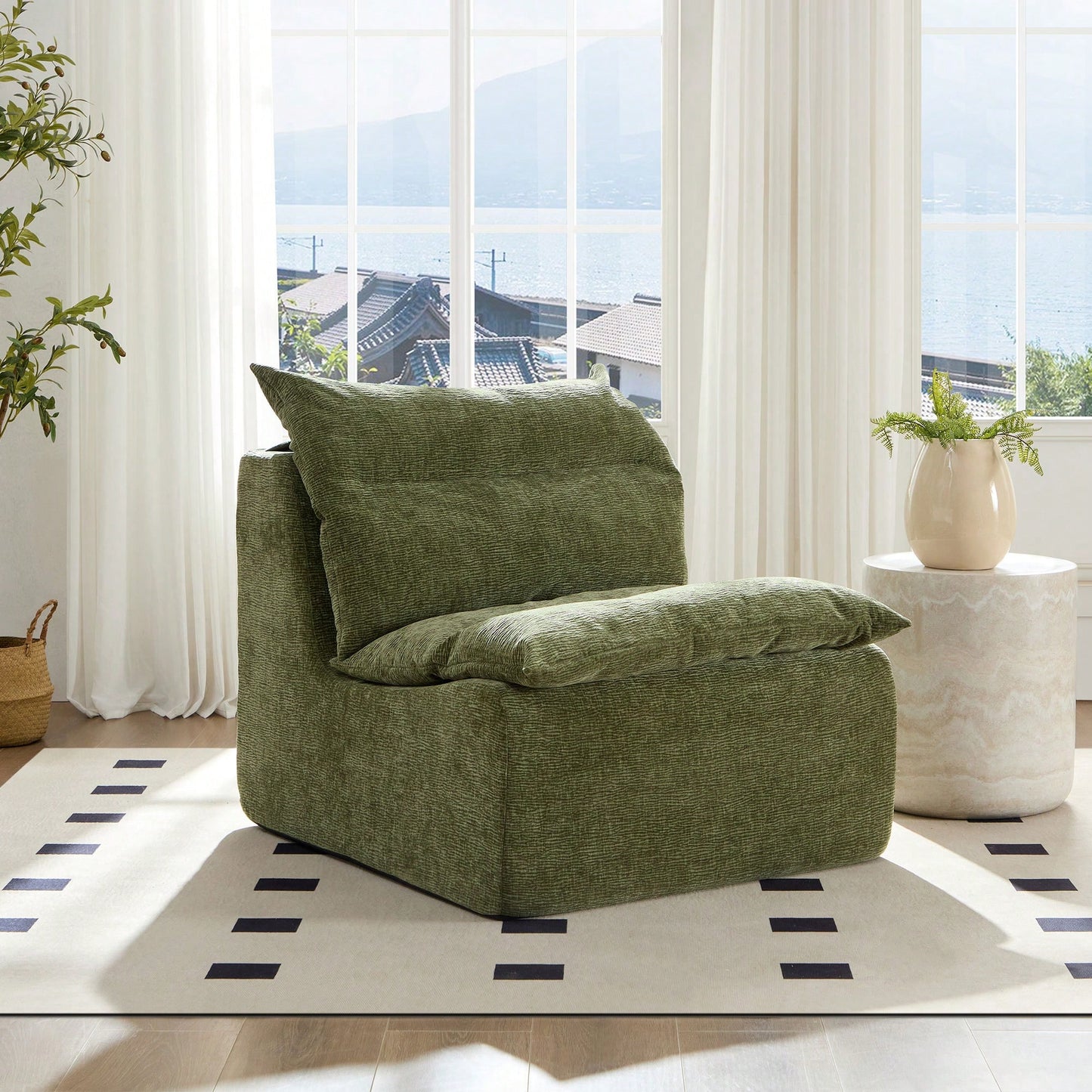Comfortable Armless Floor Chair For Living Room Bedroom Office Leisure Seating In Green