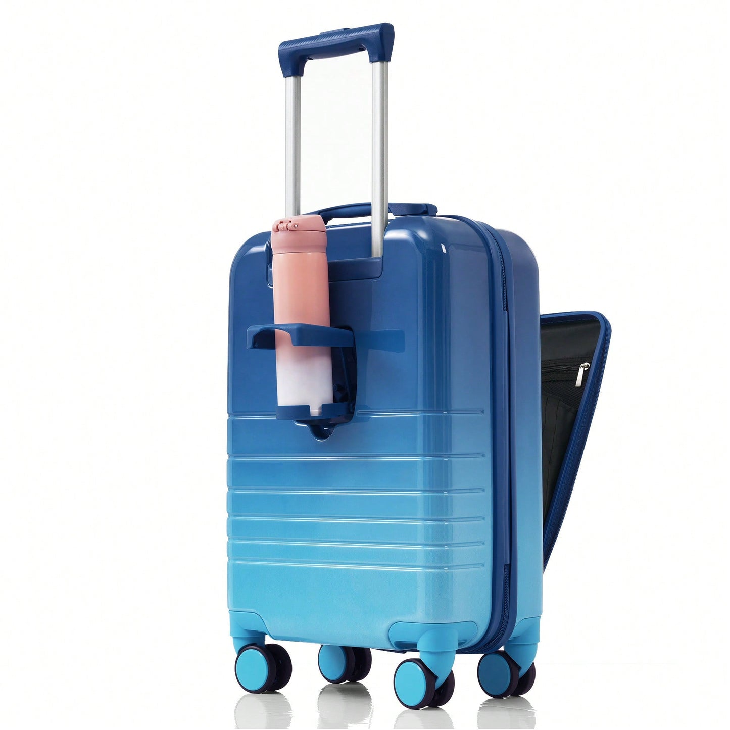 3-Piece Airline Approved Luggage Set with USB Port, Front Opening, Cup Holder, Durable ABS+PC Hard Shell, Spinner Wheels, Starry Sky White