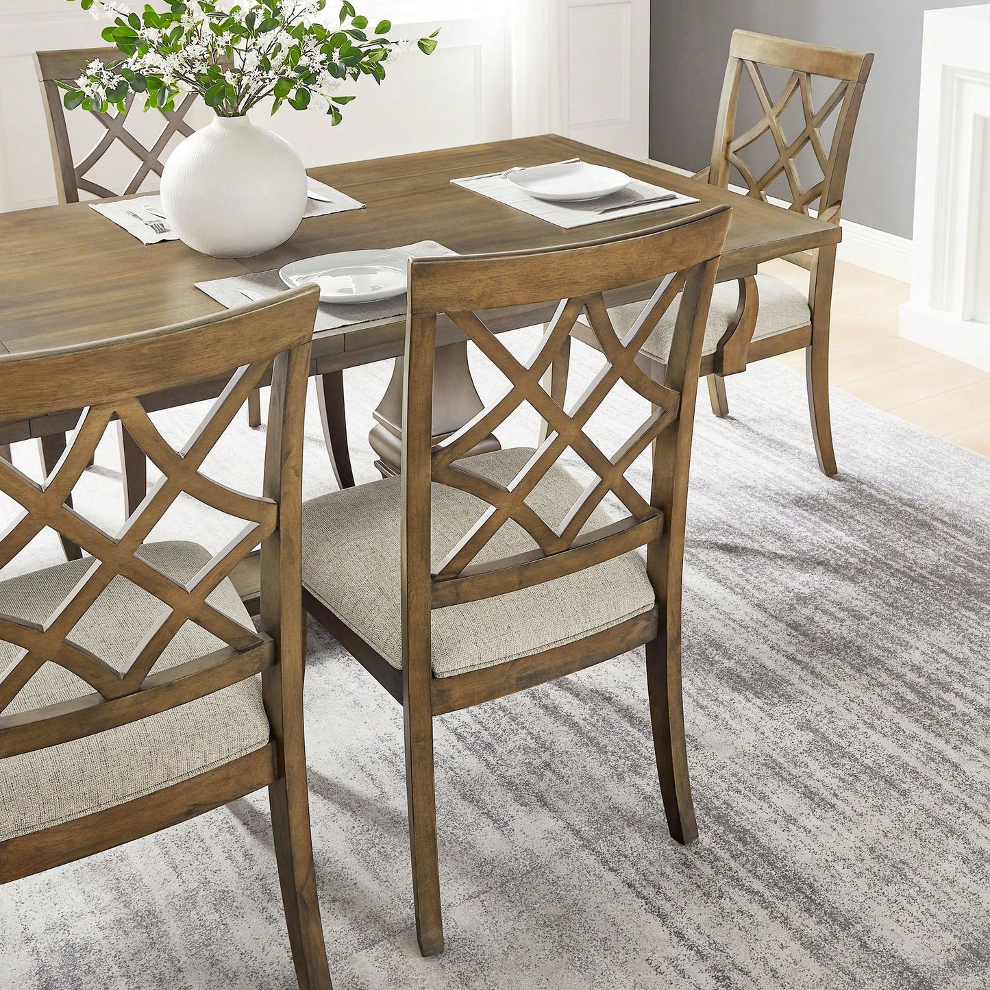 Mid Century Upholstered Dining Chairs Set Of 2 Comfortable Kitchen Living Room Restaurant White Oak Finish