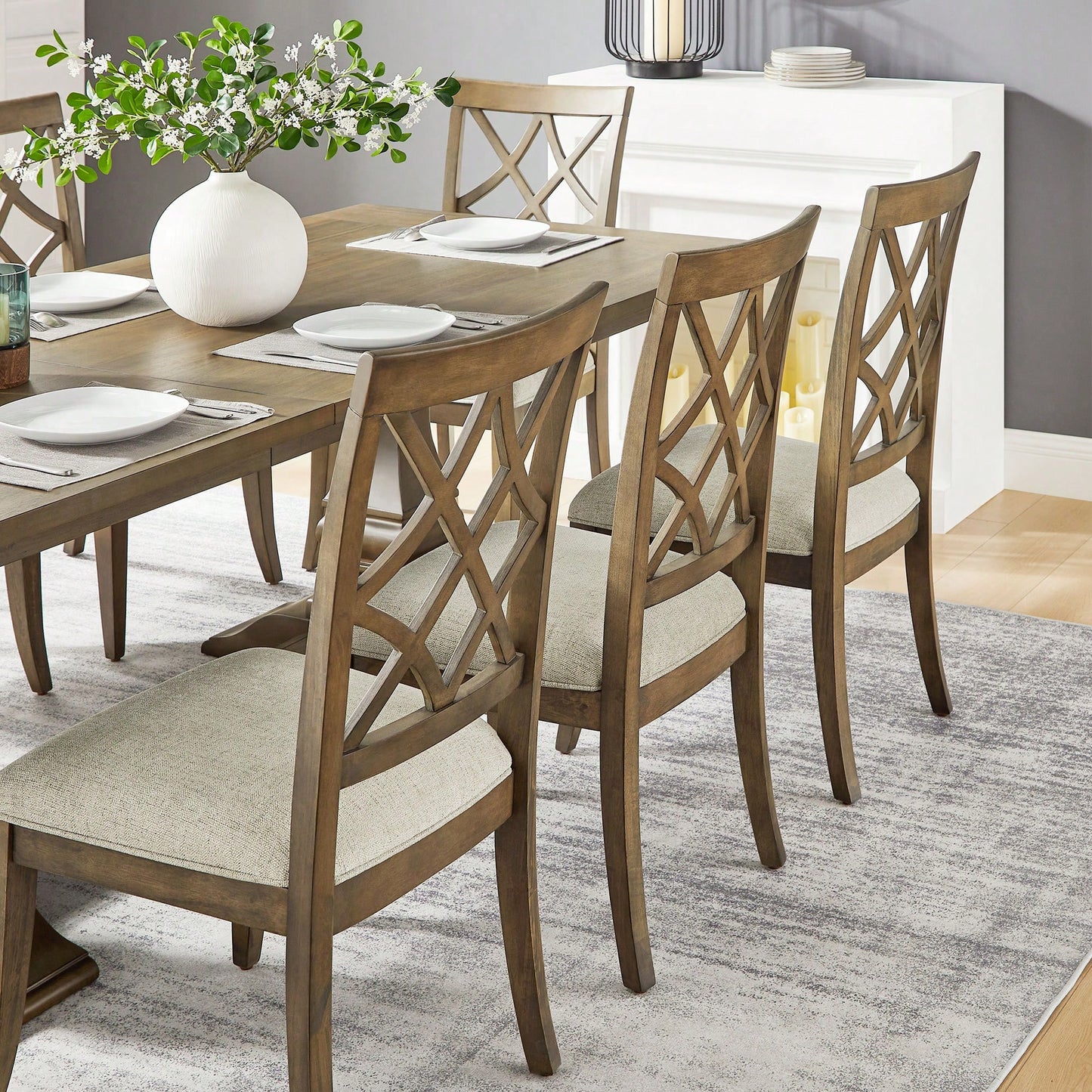 Mid Century Upholstered Dining Chairs Set Of 2 Comfortable Kitchen Living Room Restaurant White Oak Finish