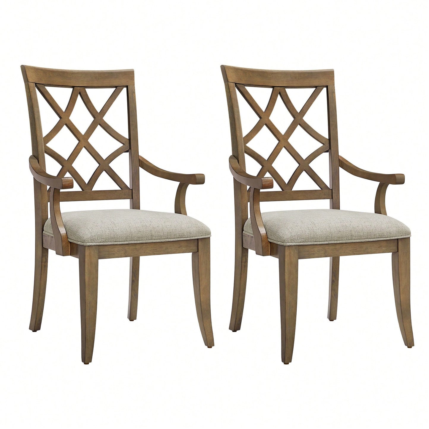 Mid Century Upholstered Wooden Arm Dining Chairs Set Of 2 Comfortable Kitchen Living Room Restaurant Furniture White Oak