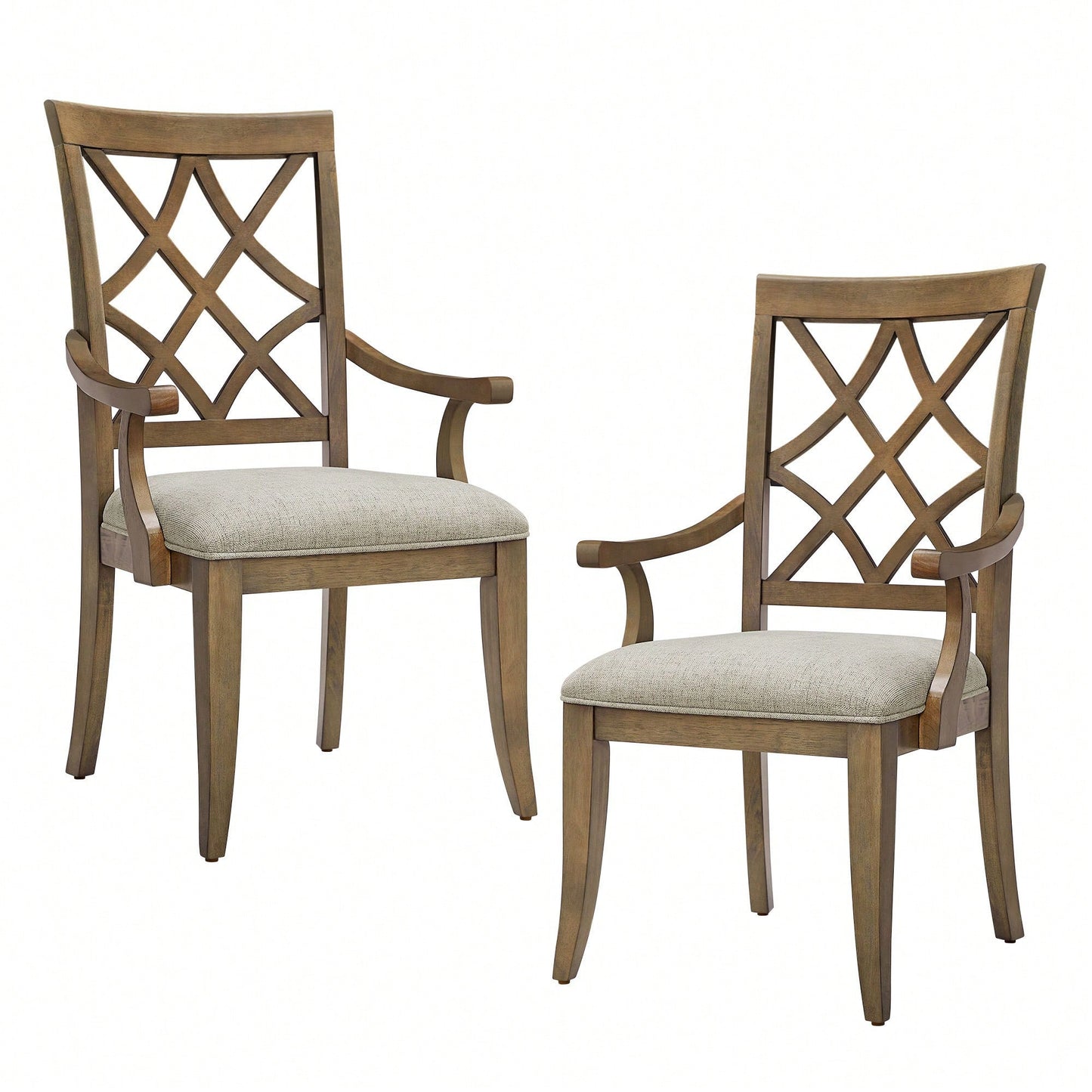 Mid Century Upholstered Wooden Arm Dining Chairs Set Of 2 Comfortable Kitchen Living Room Restaurant Furniture White Oak