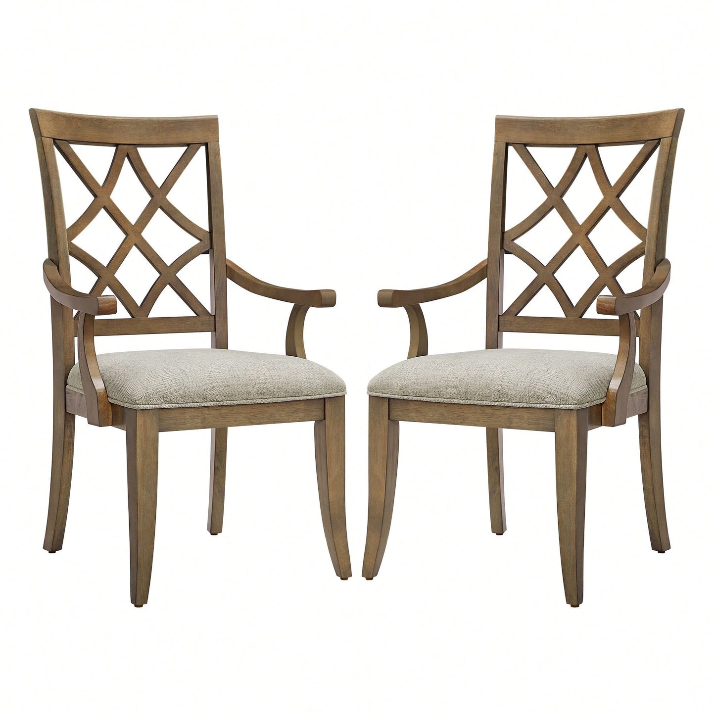 Mid Century Upholstered Wooden Arm Dining Chairs Set Of 2 Comfortable Kitchen Living Room Restaurant Furniture White Oak