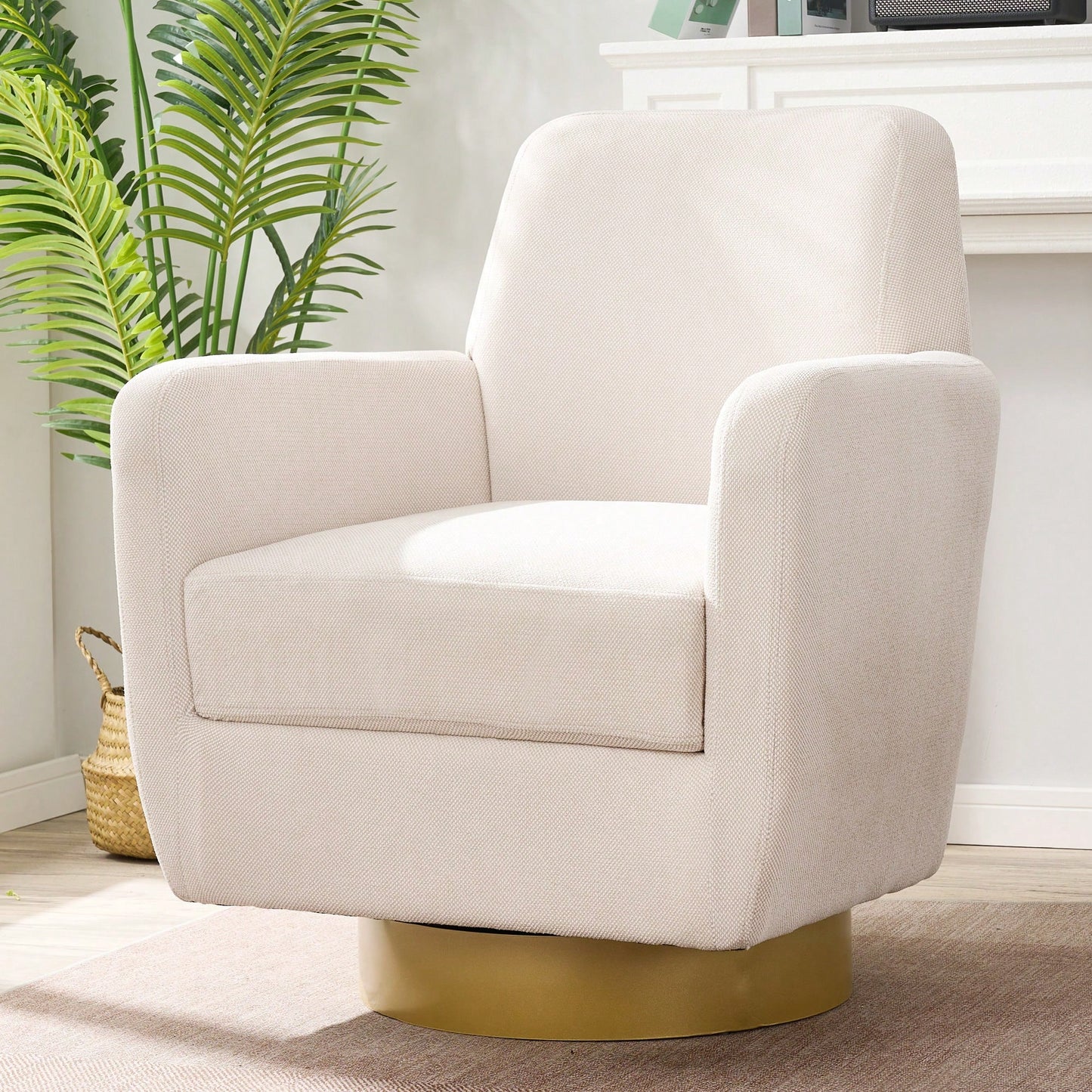 Ergonomic 360-Degree Rotating Armchair In Skin-Friendly Cotton Linen For Living Room And Bedroom Decor