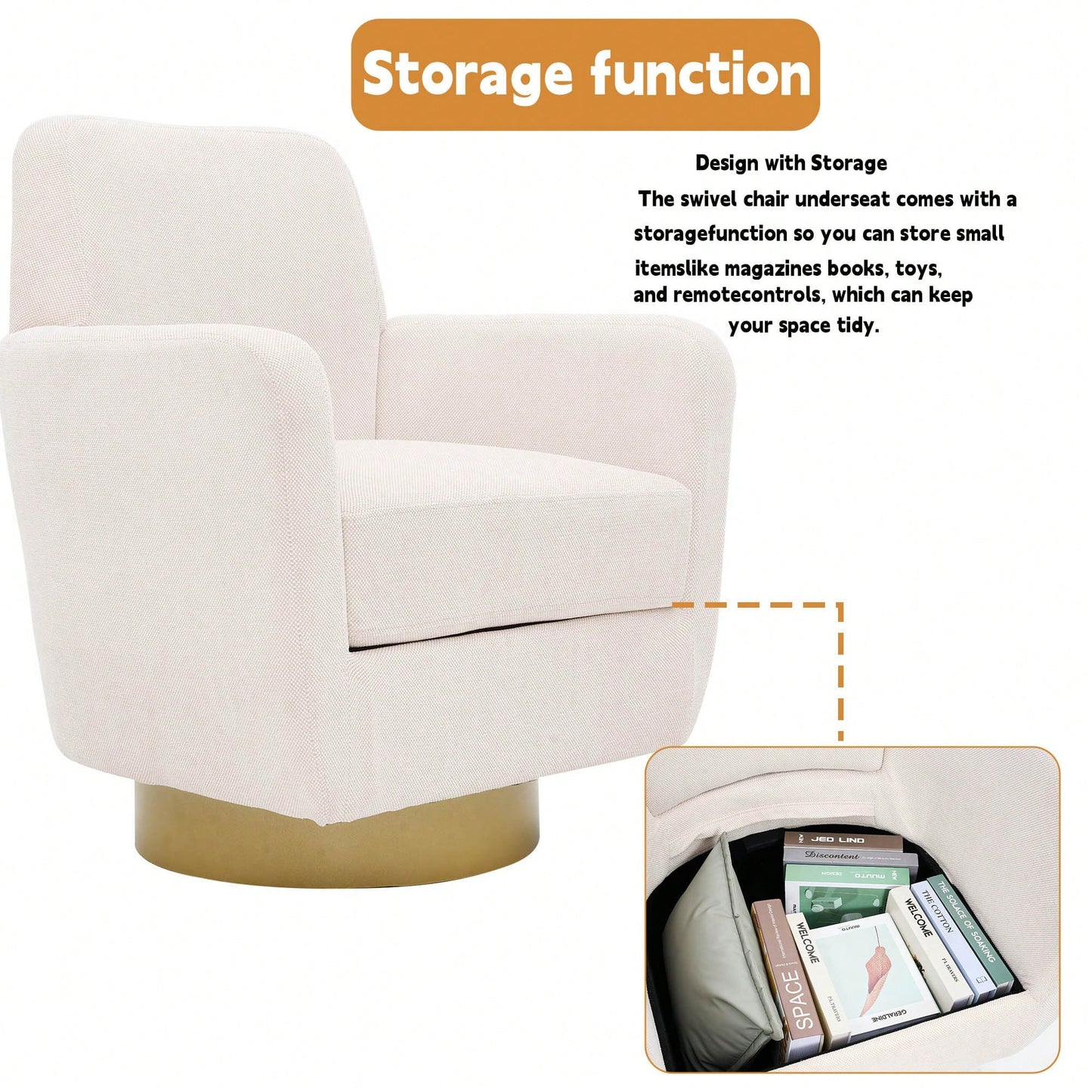 Ergonomic 360-Degree Rotating Armchair In Skin-Friendly Cotton Linen For Living Room And Bedroom Decor