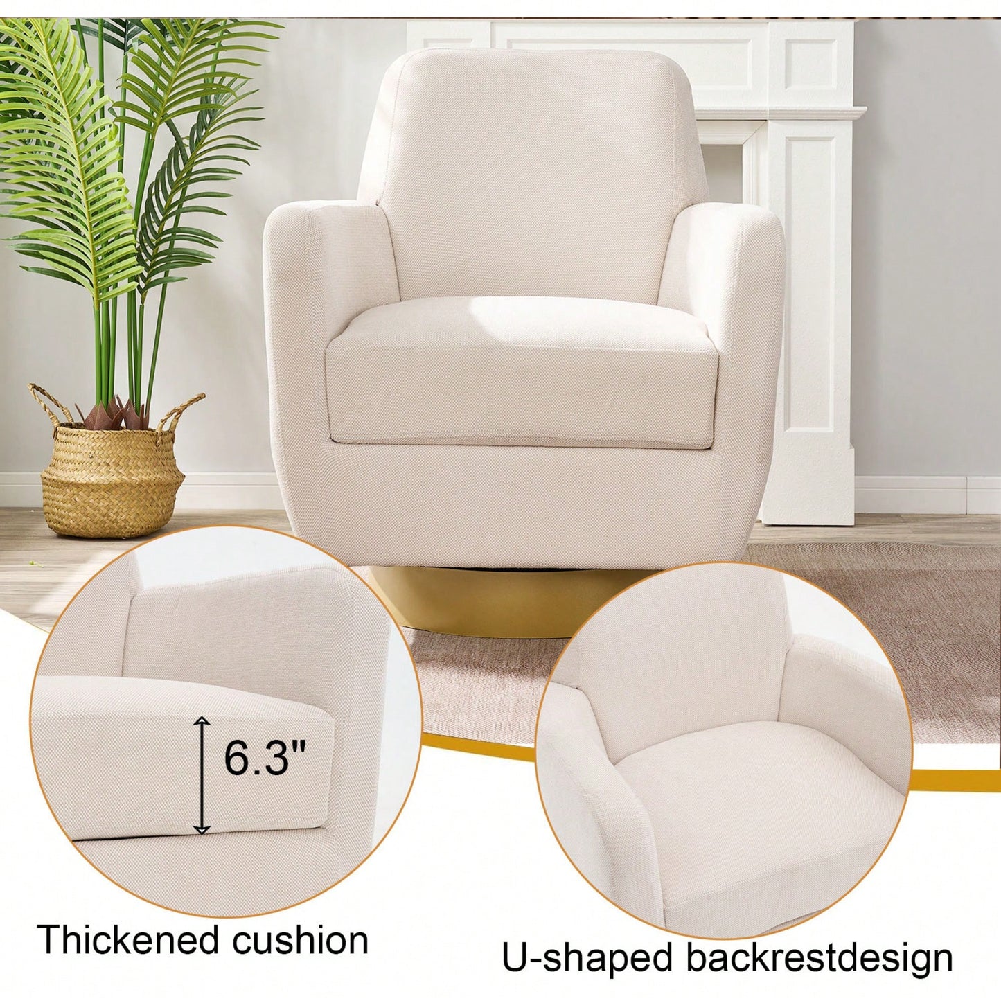 Ergonomic 360-Degree Rotating Armchair In Skin-Friendly Cotton Linen For Living Room And Bedroom Decor