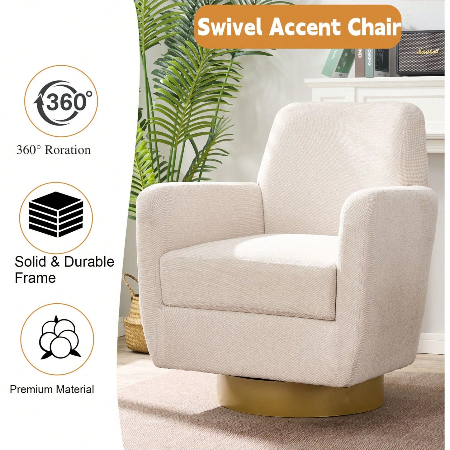 Ergonomic 360-Degree Rotating Armchair In Skin-Friendly Cotton Linen For Living Room And Bedroom Decor