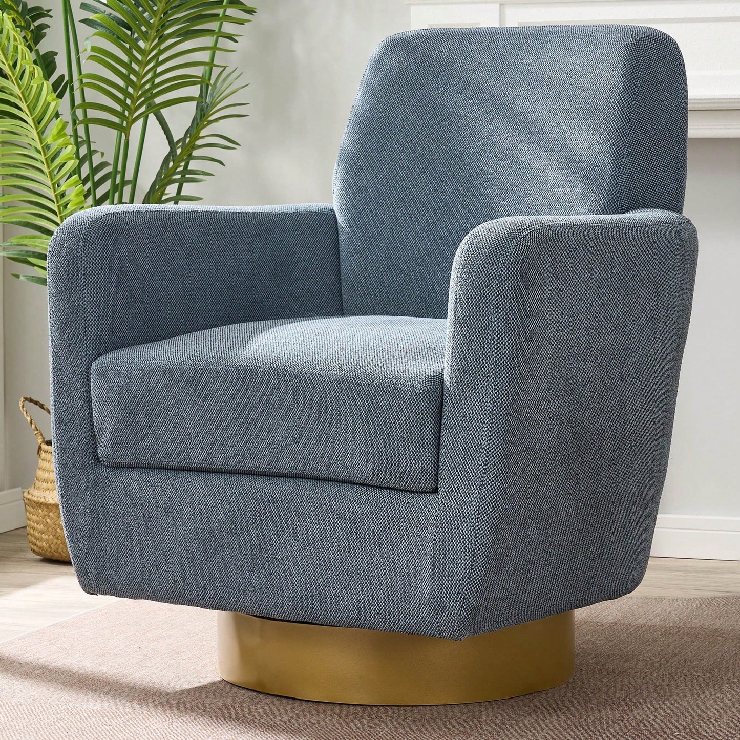 Ergonomic 360-Degree Rotating Armchair In Skin-Friendly Cotton Linen For Living Room And Bedroom Decor
