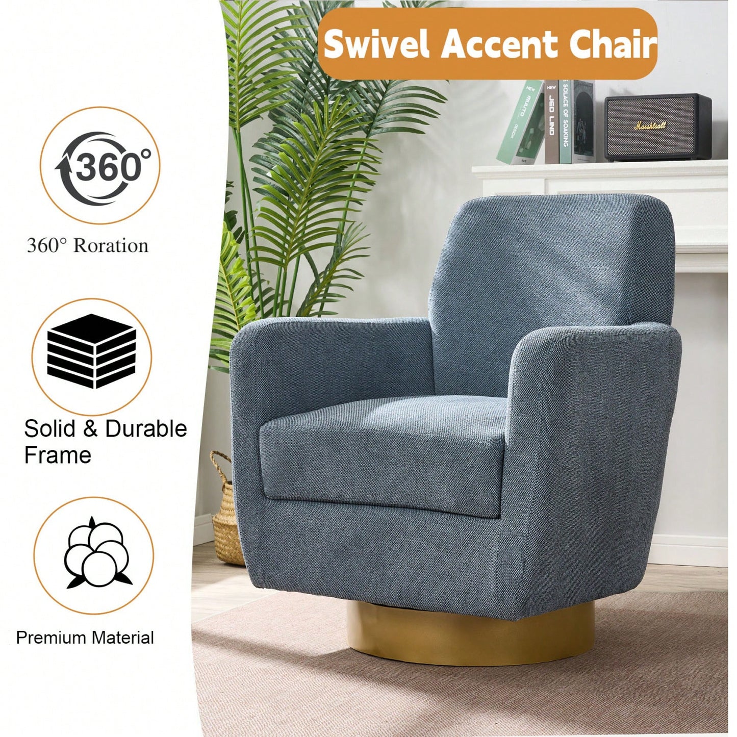 Ergonomic 360-Degree Rotating Armchair In Skin-Friendly Cotton Linen For Living Room And Bedroom Decor