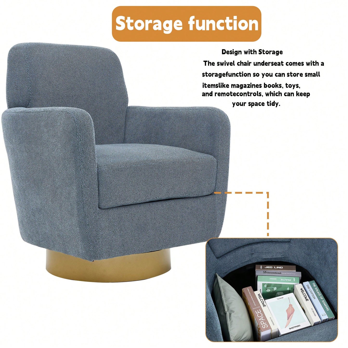 Ergonomic 360-Degree Rotating Armchair In Skin-Friendly Cotton Linen For Living Room And Bedroom Decor