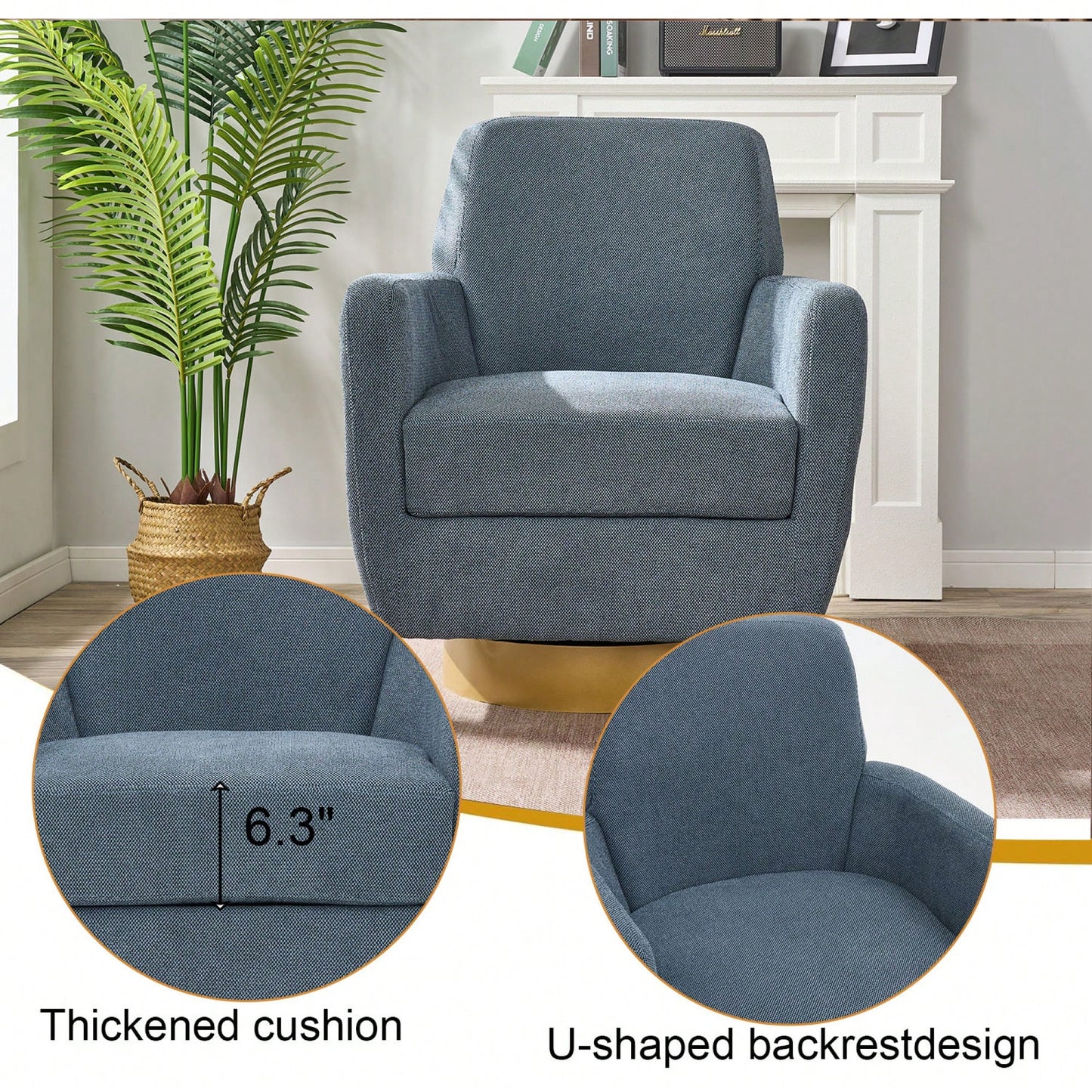 Ergonomic 360-Degree Rotating Armchair In Skin-Friendly Cotton Linen For Living Room And Bedroom Decor
