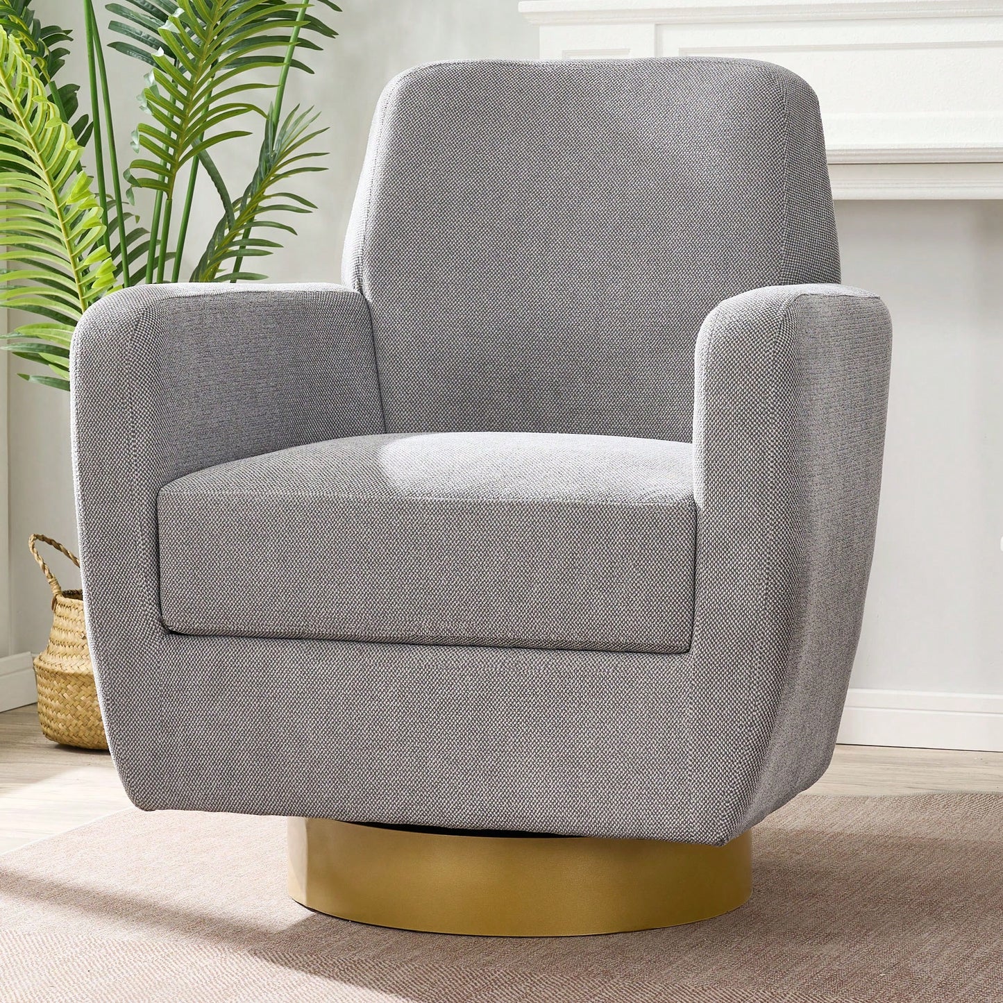 Ergonomic 360-Degree Rotating Armchair In Skin-Friendly Cotton Linen For Living Room And Bedroom Decor