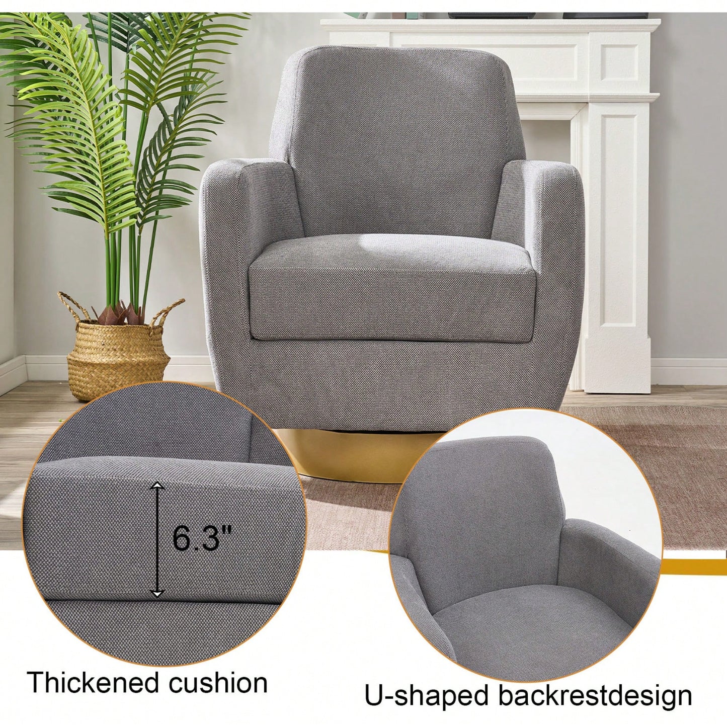 Ergonomic 360-Degree Rotating Armchair In Skin-Friendly Cotton Linen For Living Room And Bedroom Decor