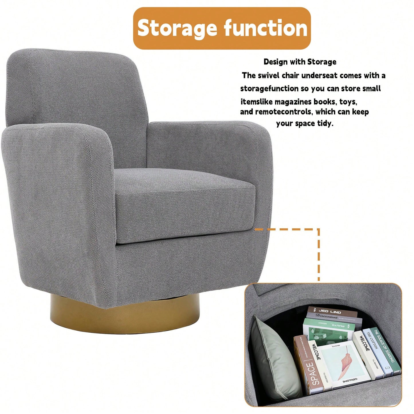 Ergonomic 360-Degree Rotating Armchair In Skin-Friendly Cotton Linen For Living Room And Bedroom Decor