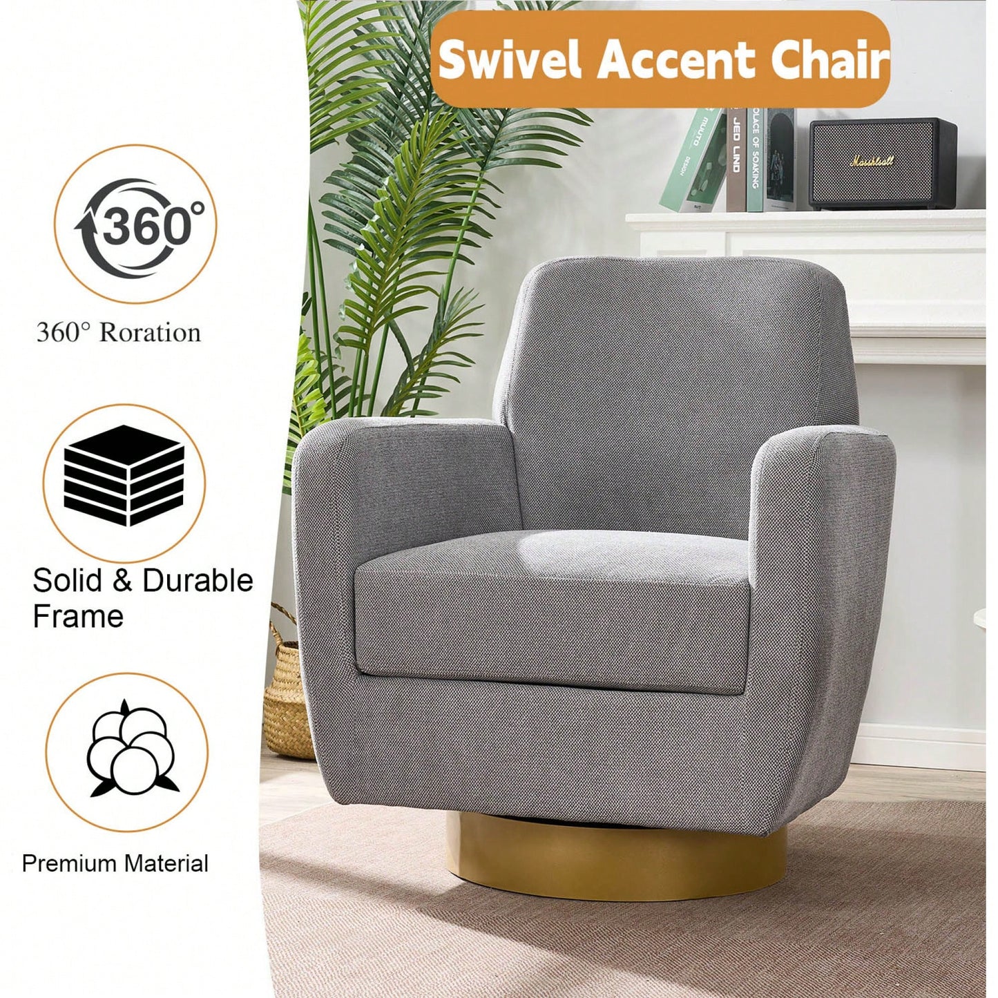 Ergonomic 360-Degree Rotating Armchair In Skin-Friendly Cotton Linen For Living Room And Bedroom Decor