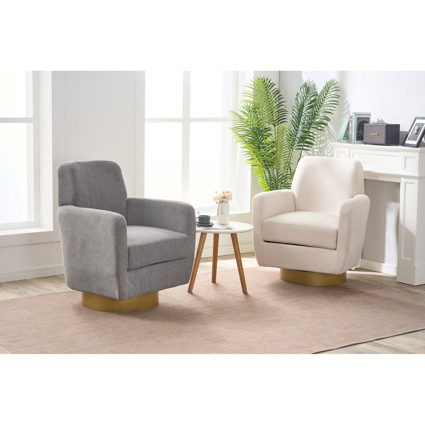 Ergonomic 360-Degree Rotating Armchair In Skin-Friendly Cotton Linen For Living Room And Bedroom Decor