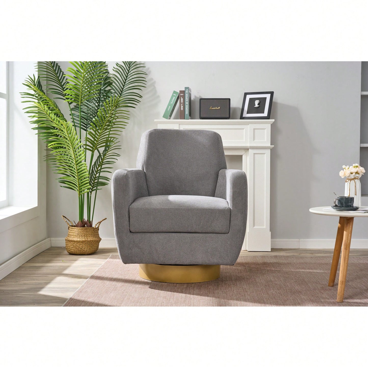 Ergonomic 360-Degree Rotating Armchair In Skin-Friendly Cotton Linen For Living Room And Bedroom Decor