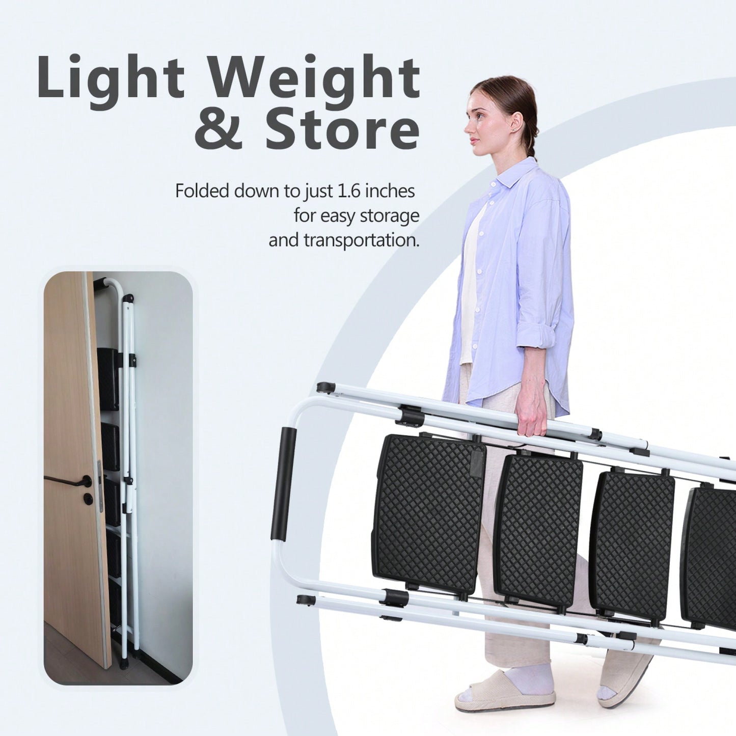 5 Step Folding Steel Ladder Stool With Anti-Slip Wide Pedals And Safety Handle Lightweight 300 Pound Capacity White