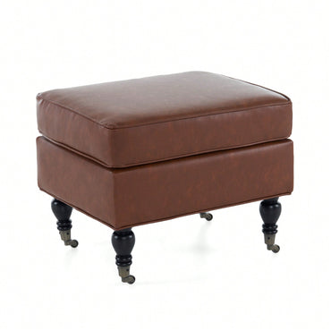 PU Leather Ottoman With Solid Wood Legs And Rolling Casters For Versatile Home Decor Brown