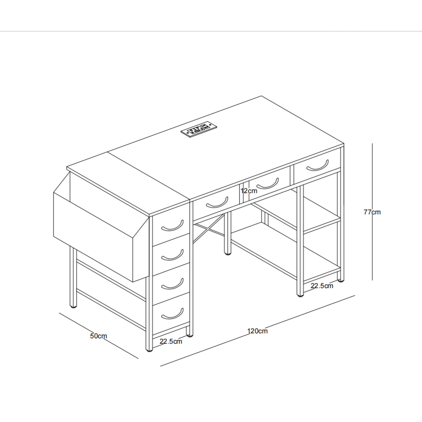 47 Inch Home Office Desk With Power Outlet And 7 Fabric Drawers, Writing Table With Large Side Pocket, White Vanity Table