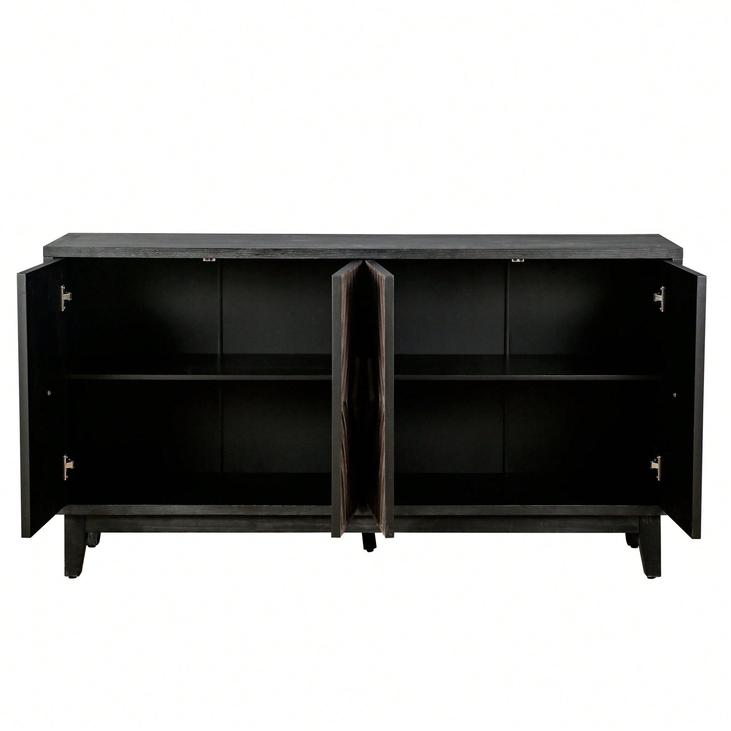 Mid Century Modern Buffet Cabinet 60 Inch Solid Wood Legs Kitchen Storage Credenza with 4 Diamond Pattern Doors and 2 Shelves