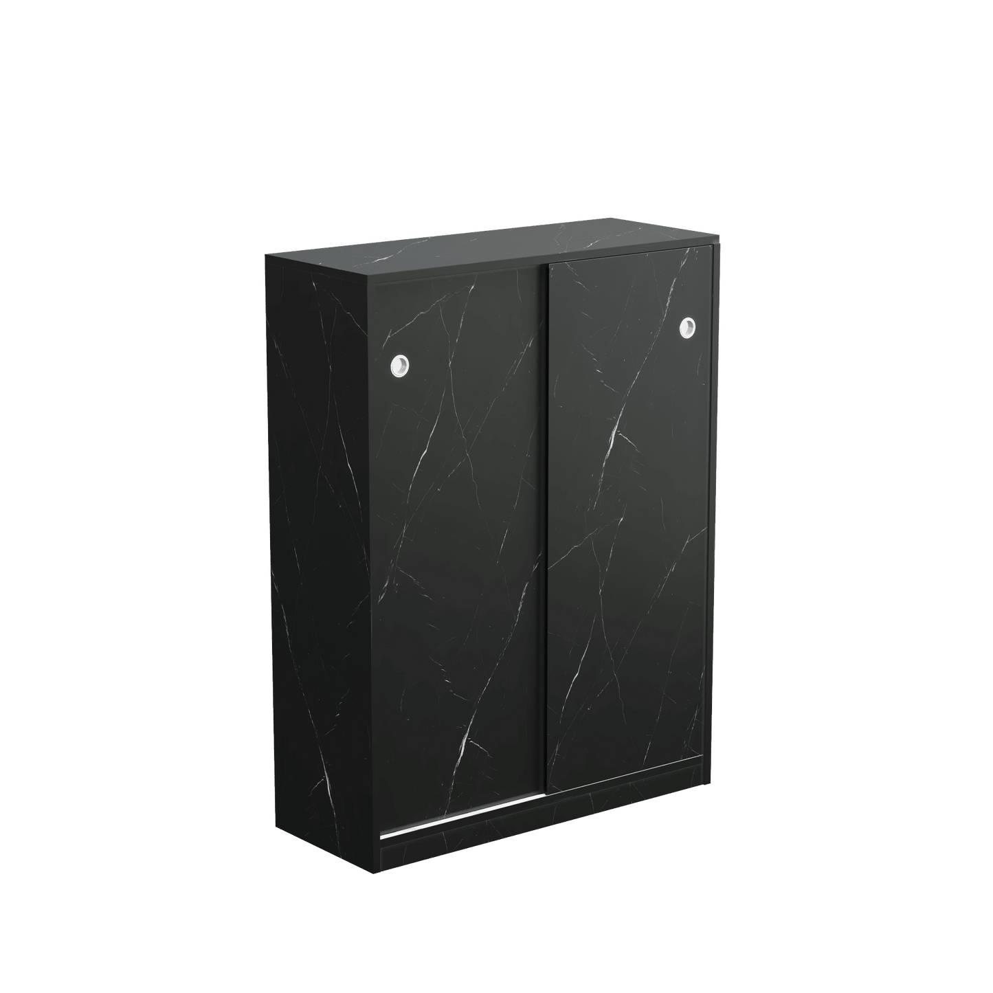 Marble Black Sliding Door Shoe Cabinet With 6 Layers For Up To 30 Pairs Of Shoes