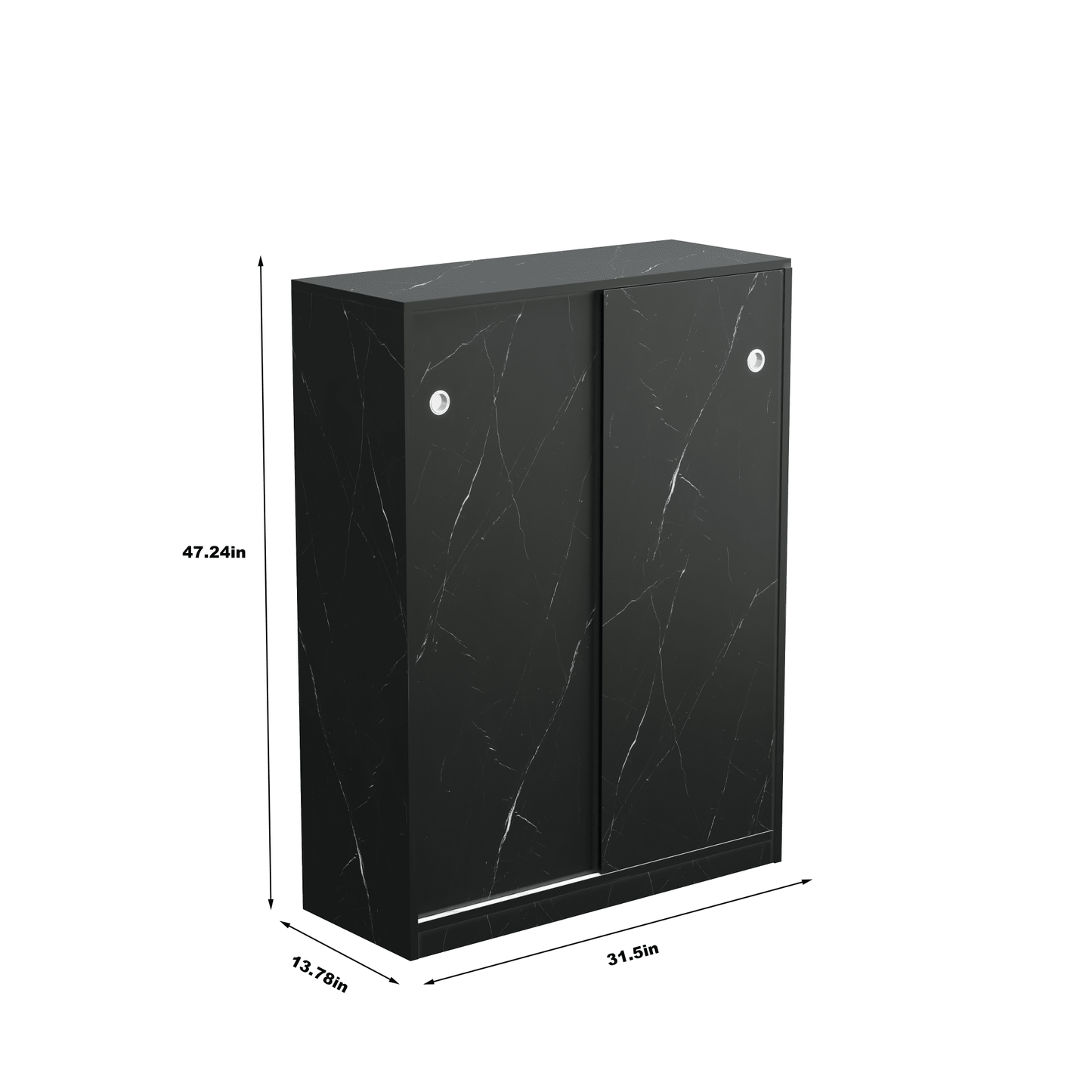 Marble Black Sliding Door Shoe Cabinet With 6 Layers For Up To 30 Pairs Of Shoes