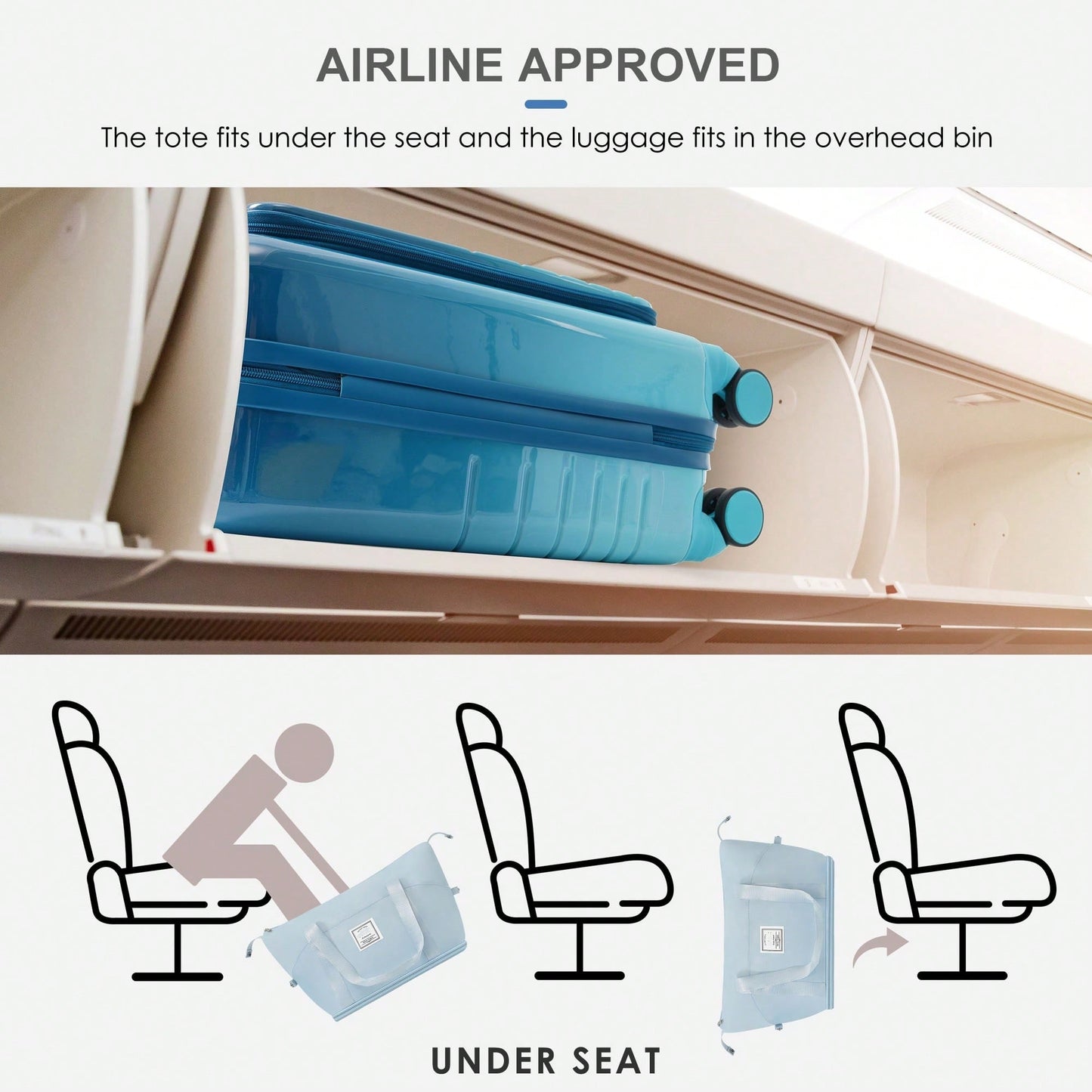 4-Piece Expandable Hard Shell Luggage Set with USB Port Front Opening Airline Approved Carry-On and Cup Holder in Blue