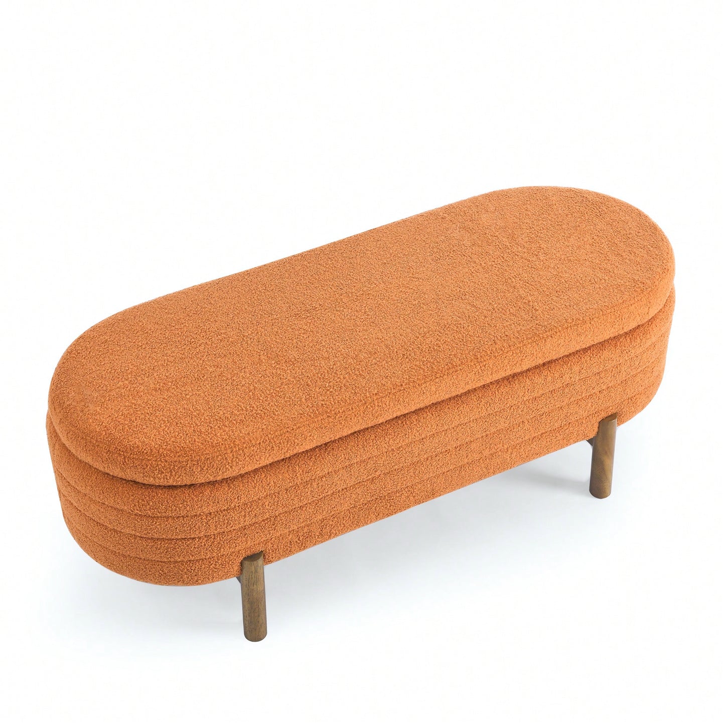 Oval Storage Bench With Rubber Wood Legs 46x17.7x10.8 Inches Beige