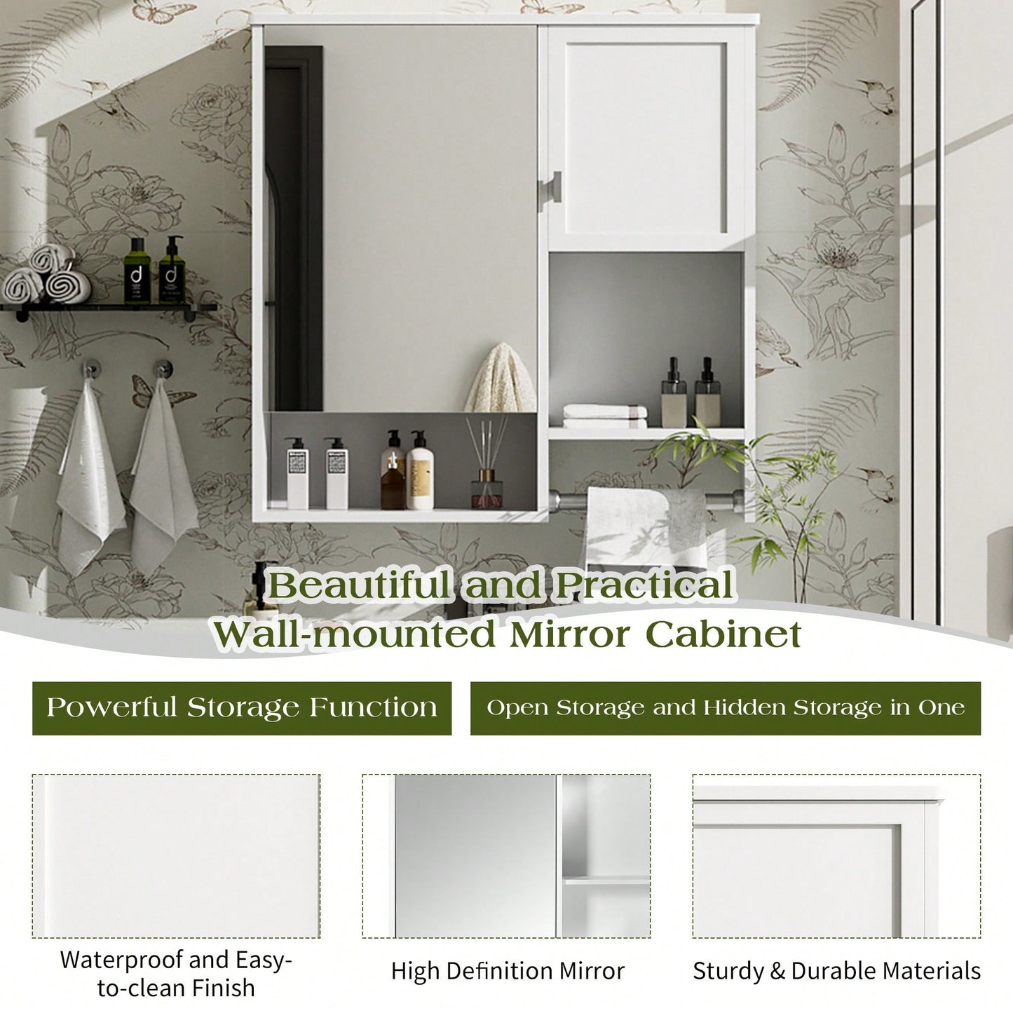 29 X 28 Inch Wall Mounted Bathroom Medicine Cabinet With Mirror And Towel Bar Space Saver For Over The Toilet Storage