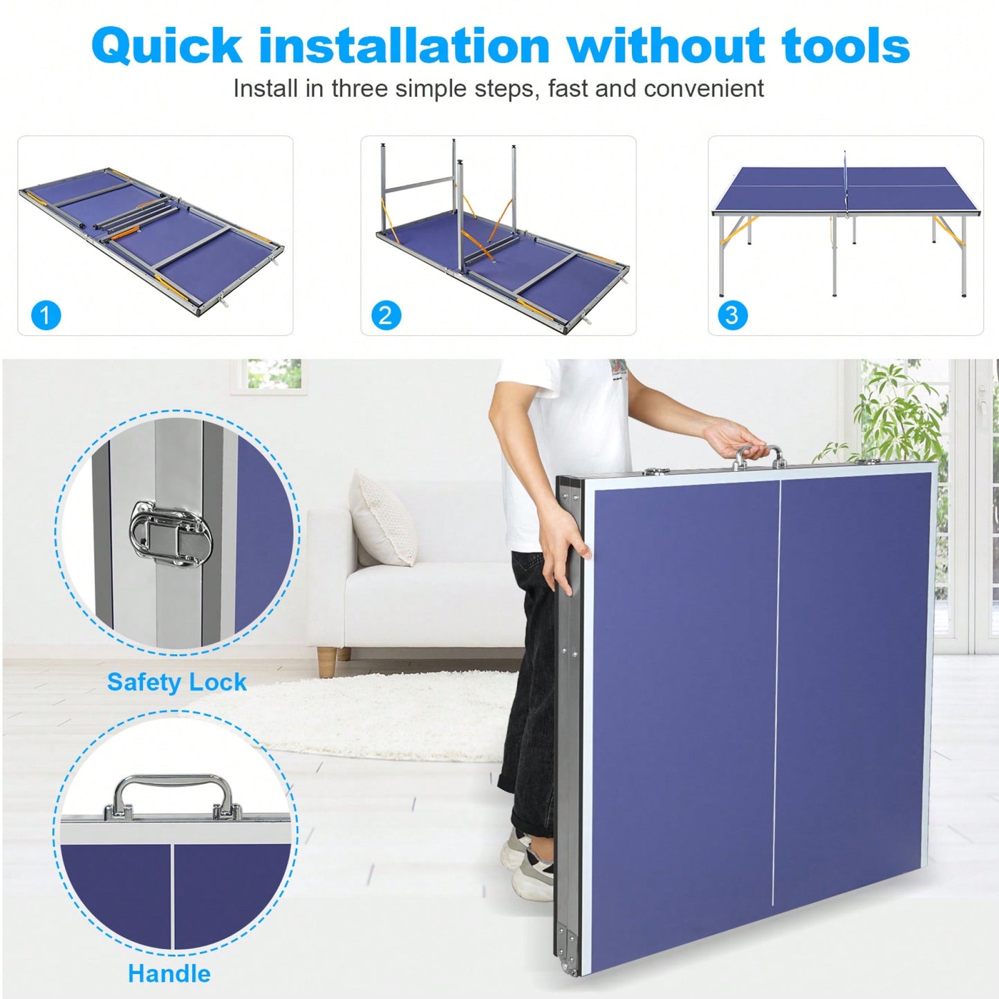 Portable 6ft Foldable Table Tennis Table Set For Indoor Outdoor Games With Net 2 Paddles And 3 Balls