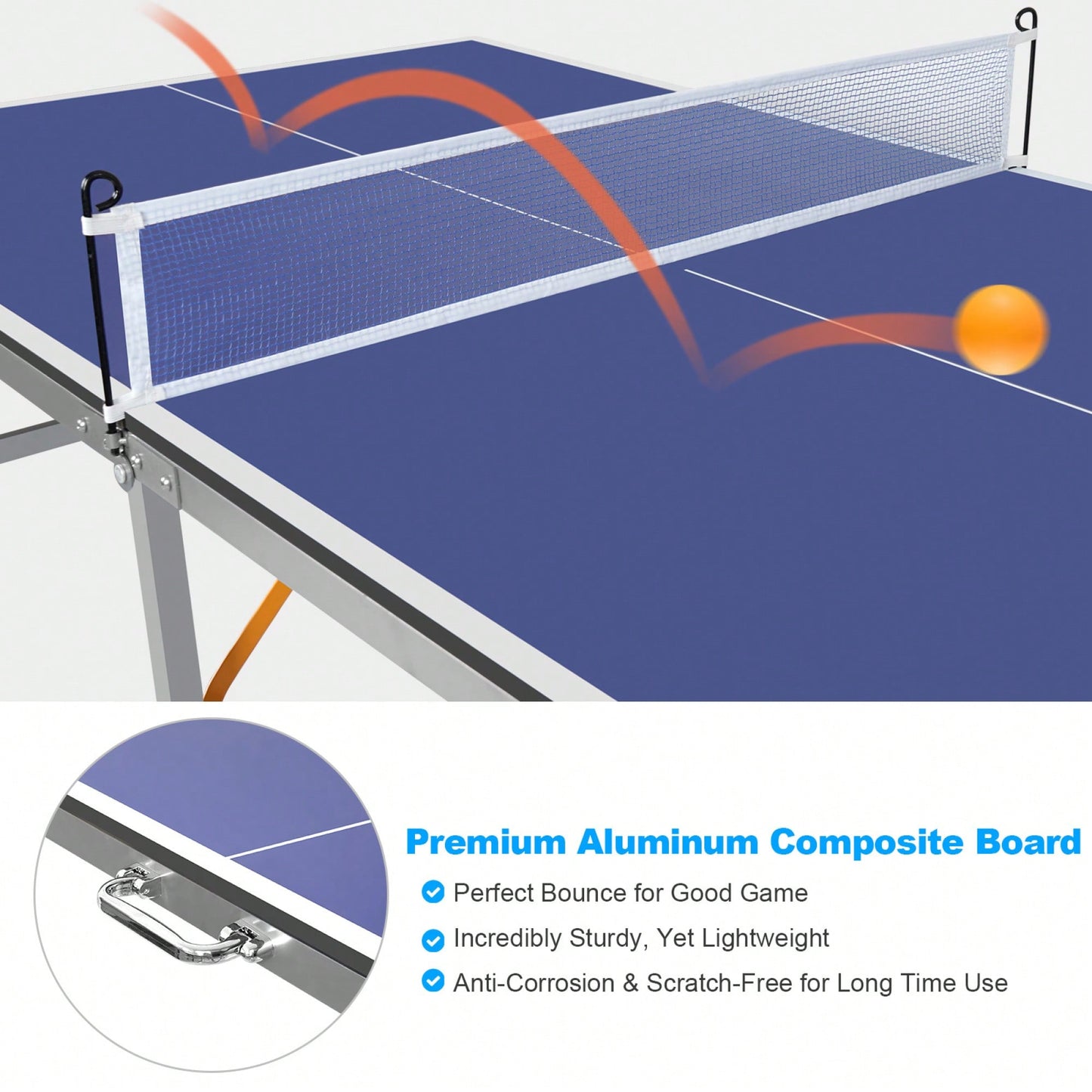 Portable 6ft Foldable Table Tennis Table Set For Indoor Outdoor Games With Net 2 Paddles And 3 Balls