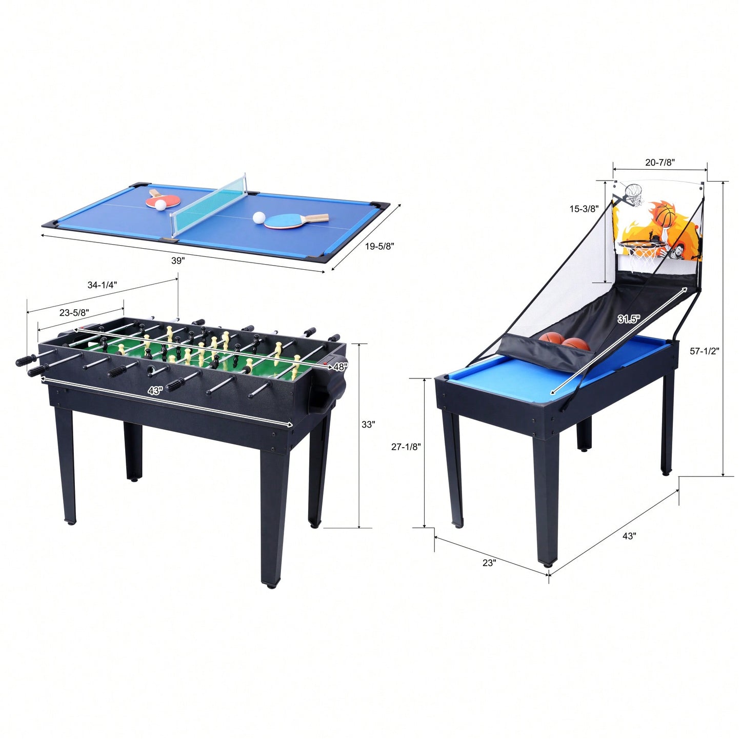 5-In-1 Multi-Game Table For Billiards, Air Hockey, Foosball, Ping Pong, And Basketball In Black And Blue