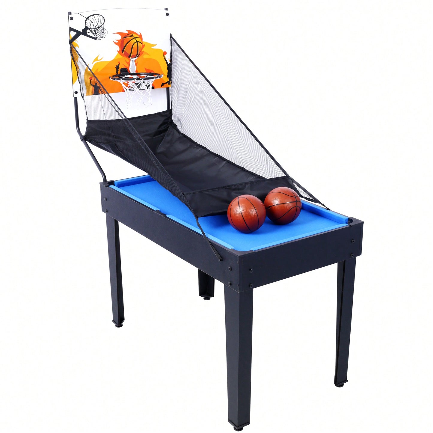 5-In-1 Multi-Game Table For Billiards, Air Hockey, Foosball, Ping Pong, And Basketball In Black And Blue
