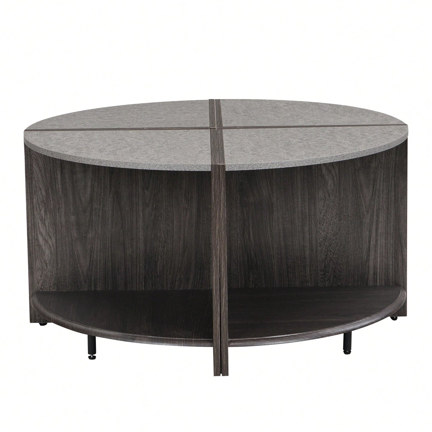 Industrial 4 Piece Round Coffee Table With Storage, Sturdy 2-Tier Design For Living Room And Garden, Gray Finish