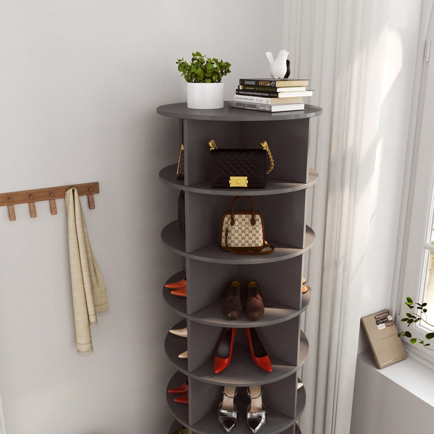 360 Degree Rotating Shoe Cabinet With 7 Layers Holds Up To 28 Pairs Of Shoes