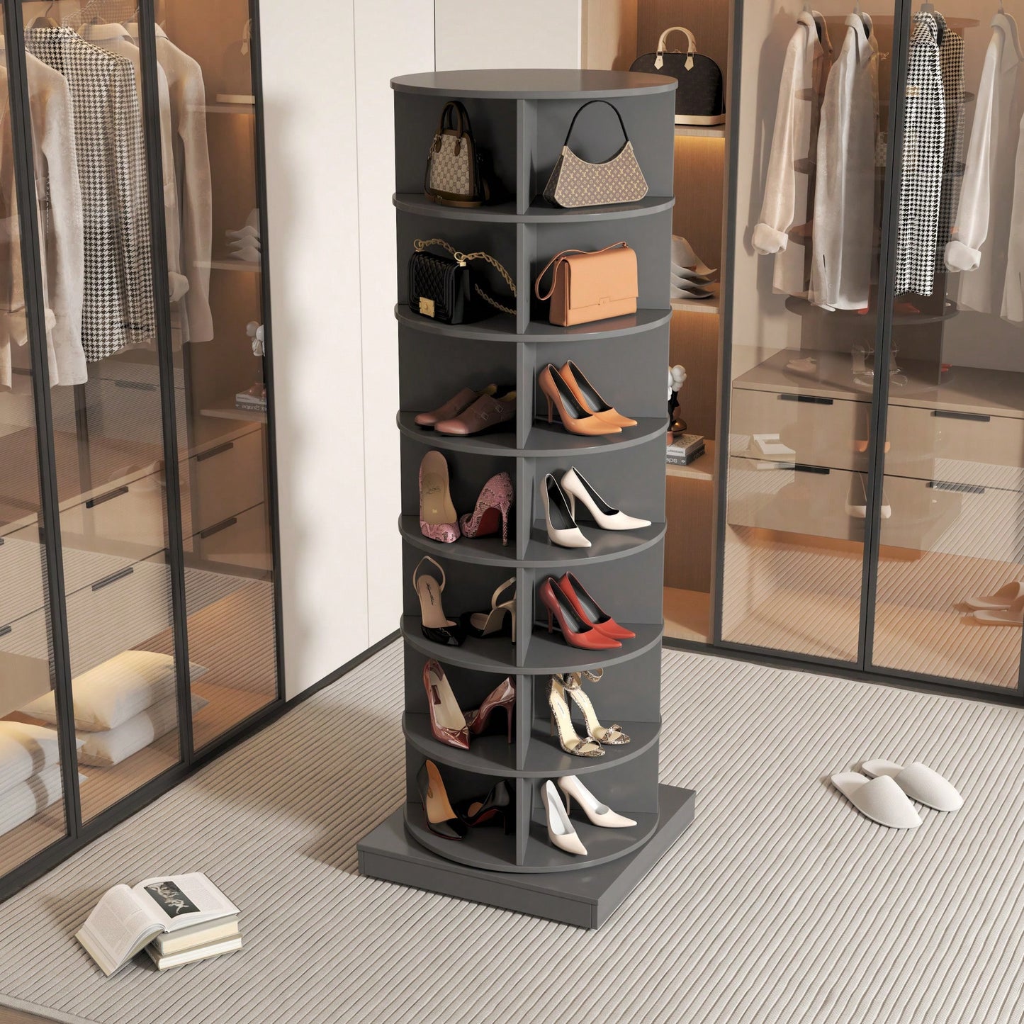 360 Degree Rotating Shoe Cabinet With 7 Layers Holds Up To 28 Pairs Of Shoes
